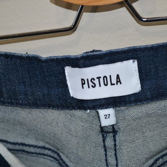 Pistola Womens 27 Blue Denim Straight Leg 5 Pocket Skinny Ankle Relaxed Jeans - Picture 9 of 9